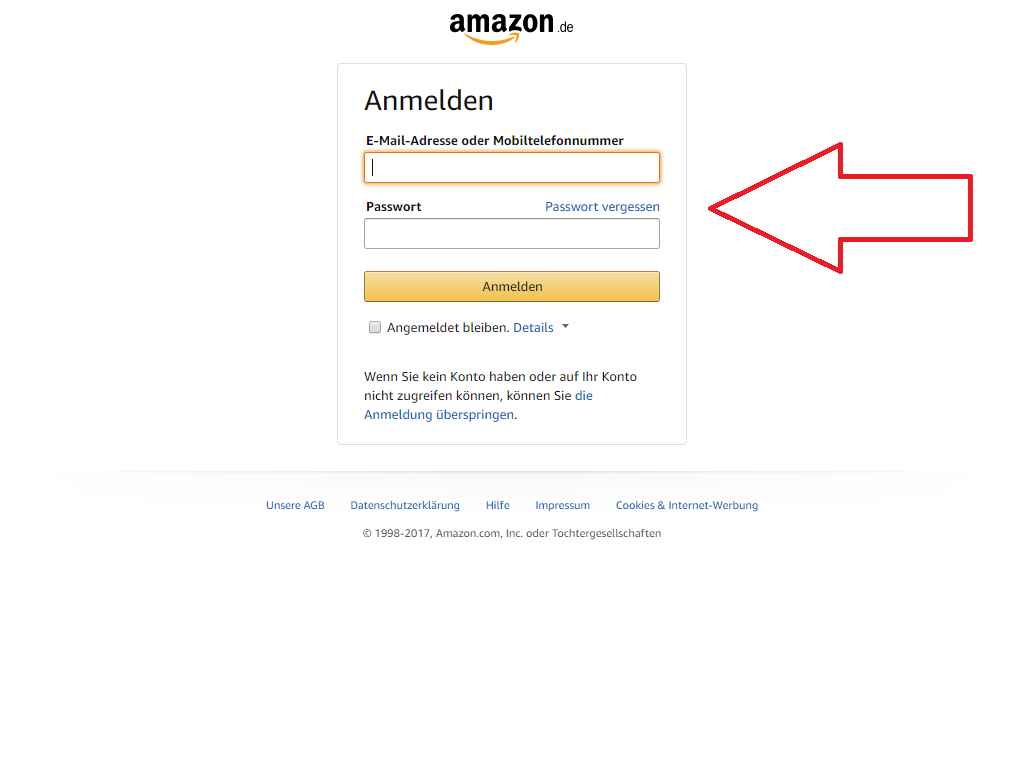 Hier trägst du deine E-Mail-Adresse und dein Amazon-Kennwort ein. 