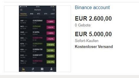 Ein Binance-Account steht zum Verkauf.