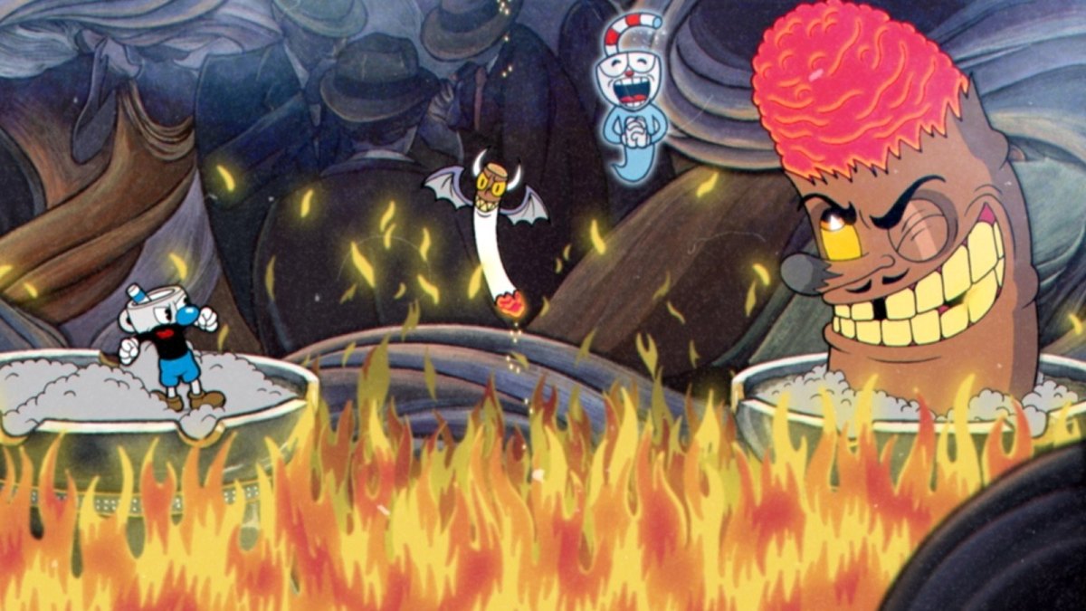 Illustrierte Figuren aus dem Spiel Cuphead