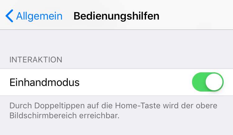 Bei den Einstellungen für die Bedienungshilfen könnt ihr den Einhandmodus aktivieren und deaktivieren.