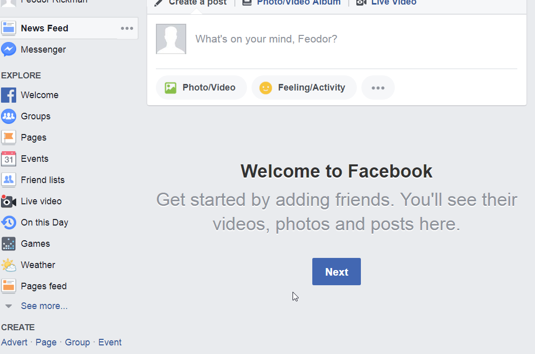 Nachdem es gelungen ist, euch bei Facebook zu registrieren, könnt ihr loslegen.