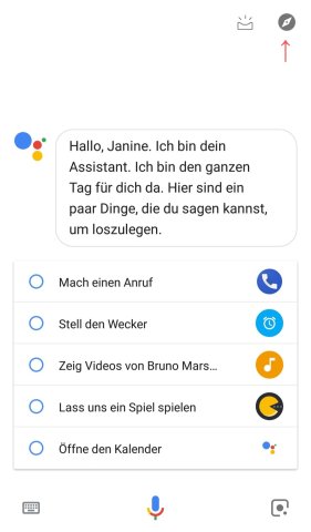 In der Home-Ansicht des Google Assistant musst du das Kompass-Symbol berühren.