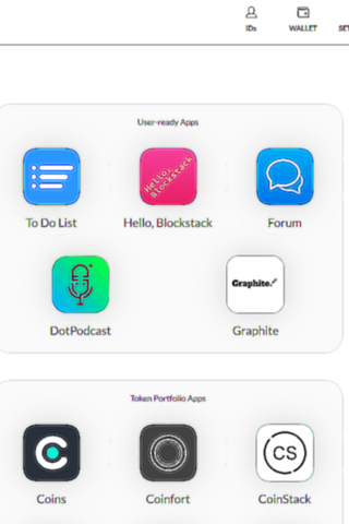 Auf dem Blockstack-Homescreen erhält man einen Überblick über alle DApps.