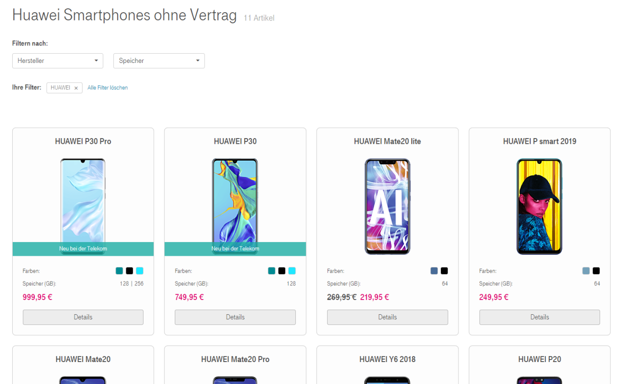 Kein Vertrag (im Ernst): Huawei-Smartphones gibt es auch im Telekom-Shop.