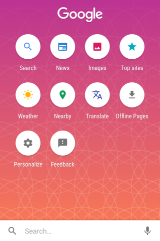 In Google Search Lite sind die Inhalte nach Icons strukturiert.