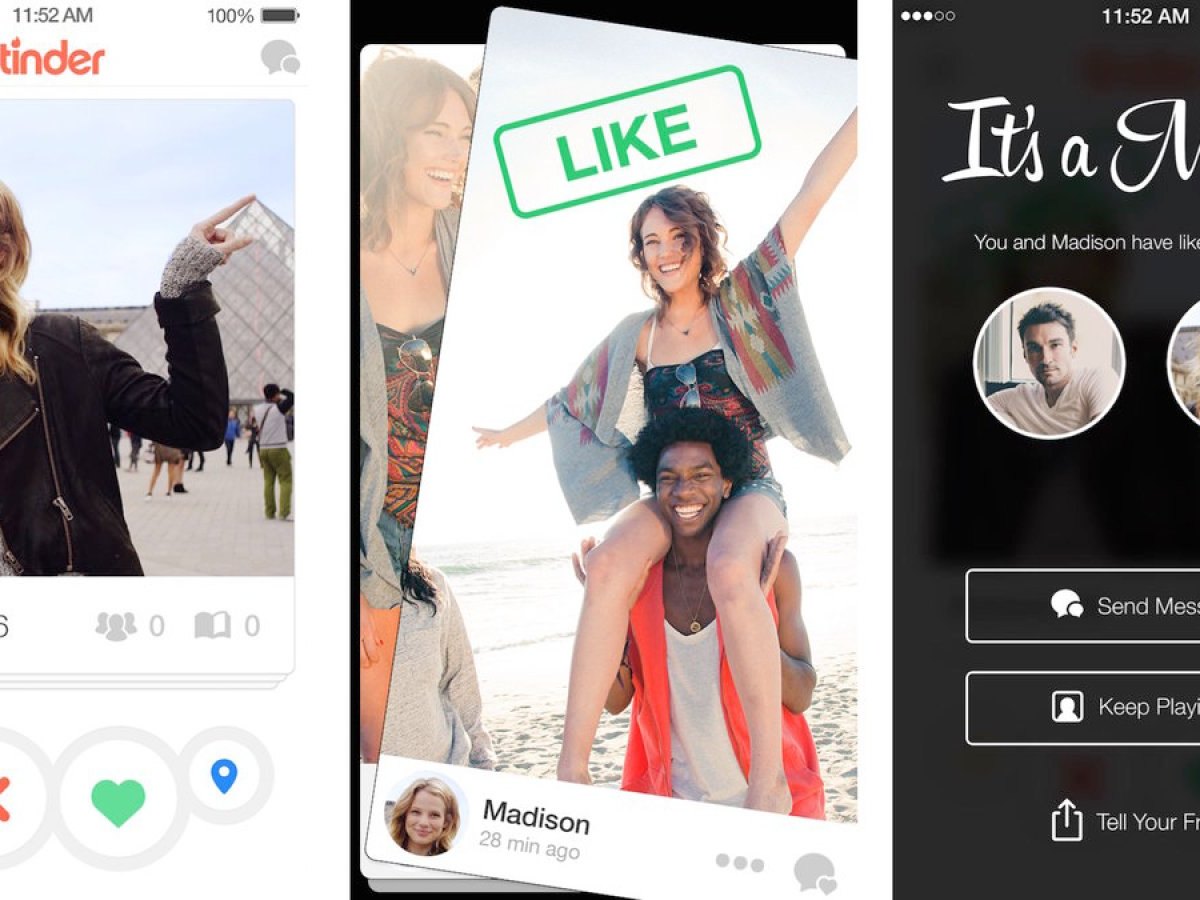 Verschiedene Screenshots zeigen die Tinder-App.