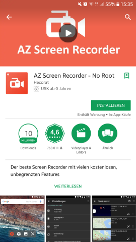 Der AZ Screen Recorder ist nur ein von vielen Apps, die Android-Screenshots für Videos anfertigen können.