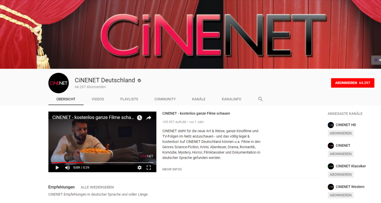 CiNENET Deutschland bei YouTube
