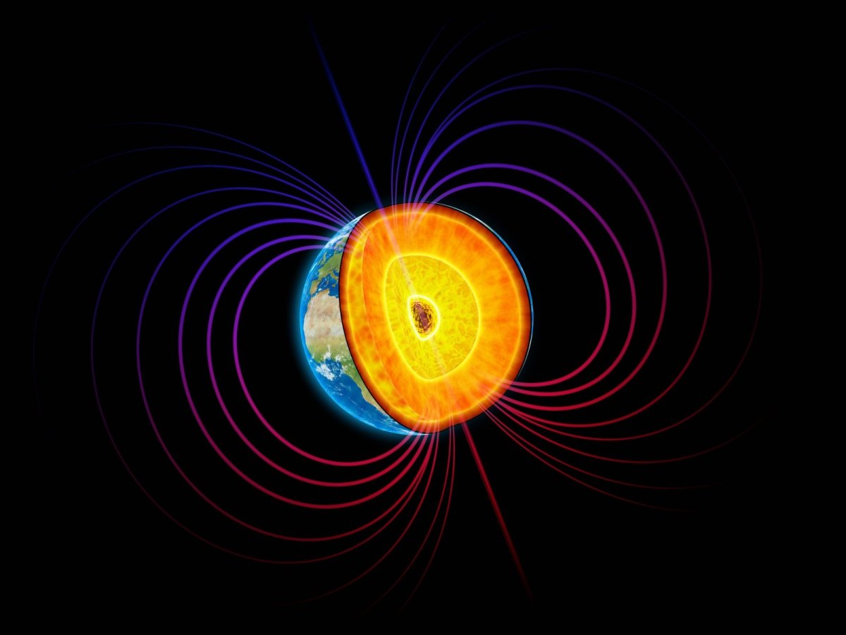 Eine Illustration des Erdmagnetfelds und des Erdkerns.