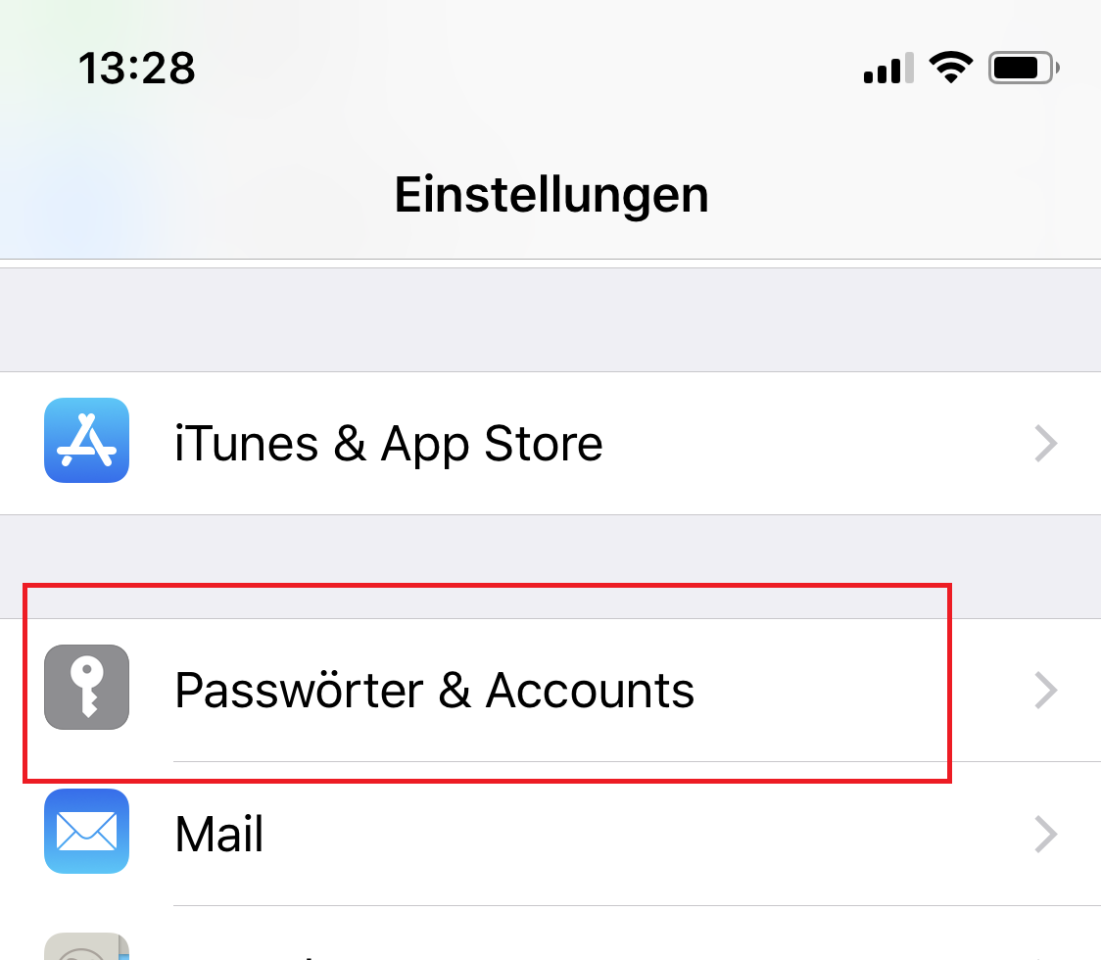 Geht in den Einstellungen zu "Passwörter & Accounts".