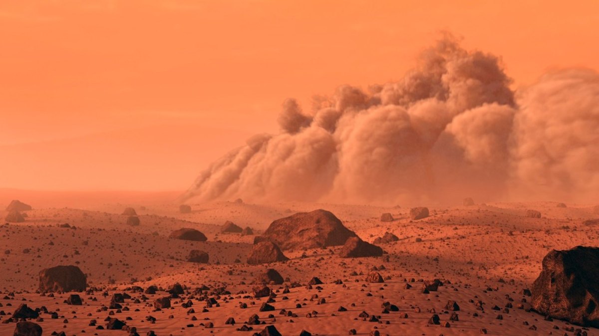 Illustration von Wolken über dem Mars.