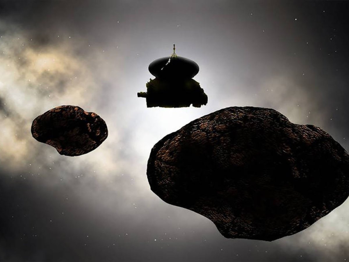 Künstlerische Darstellung vom Vorbeiflug der NASA-Raumsonde New Horizons am fernen Himmelsobjekt (486958) 2014 MU69