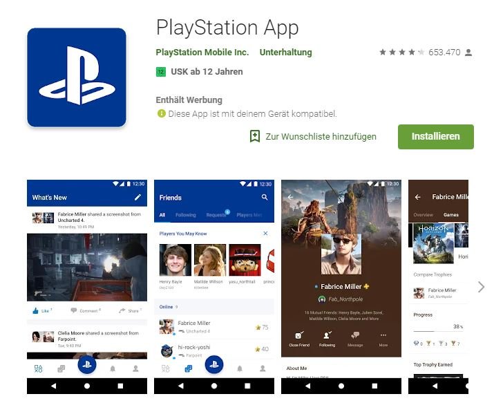 Die PlayStation-App im Google Play Store