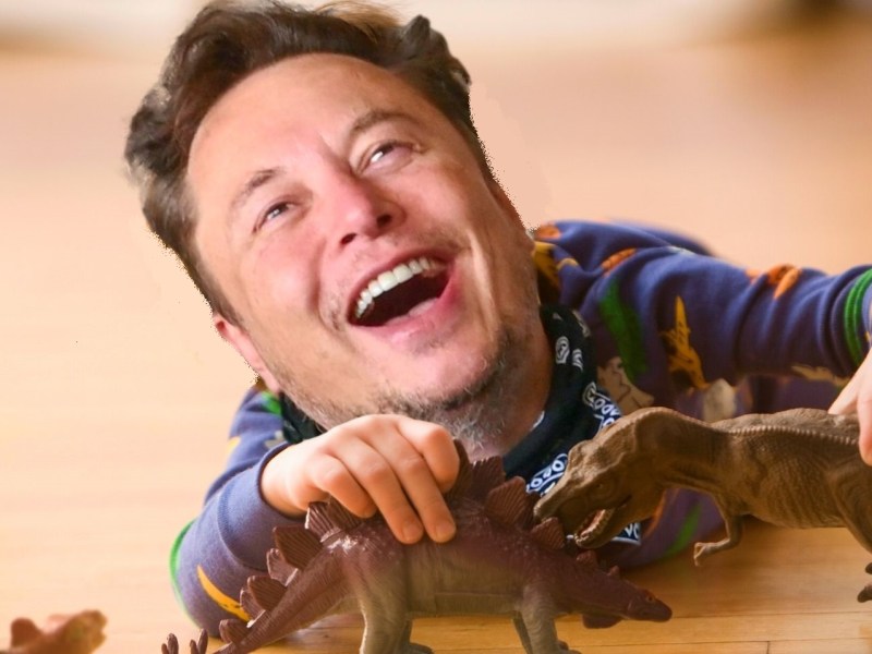 Elon Musk spielt mit Dinosauriern