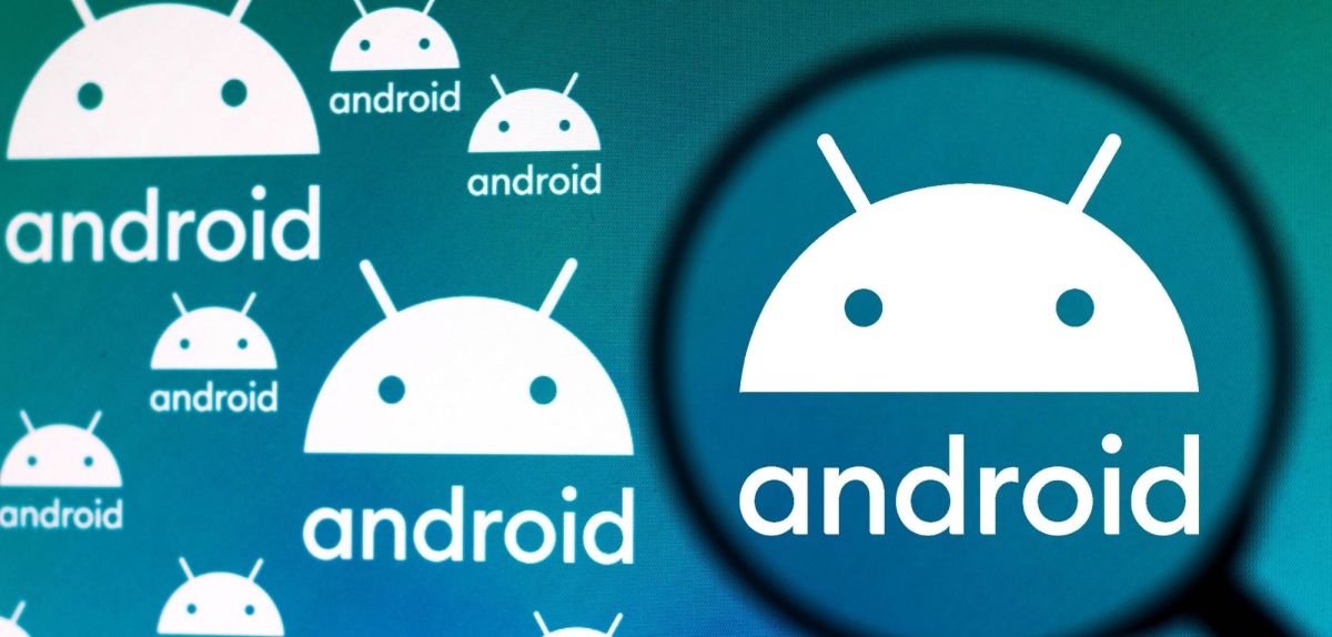 Android-Logo unter einer Lupe