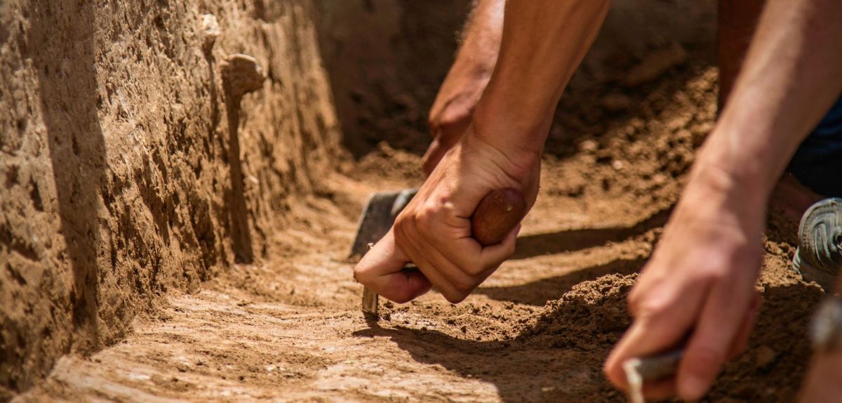 Aufnahme einer archäologischen Ausgrabung.