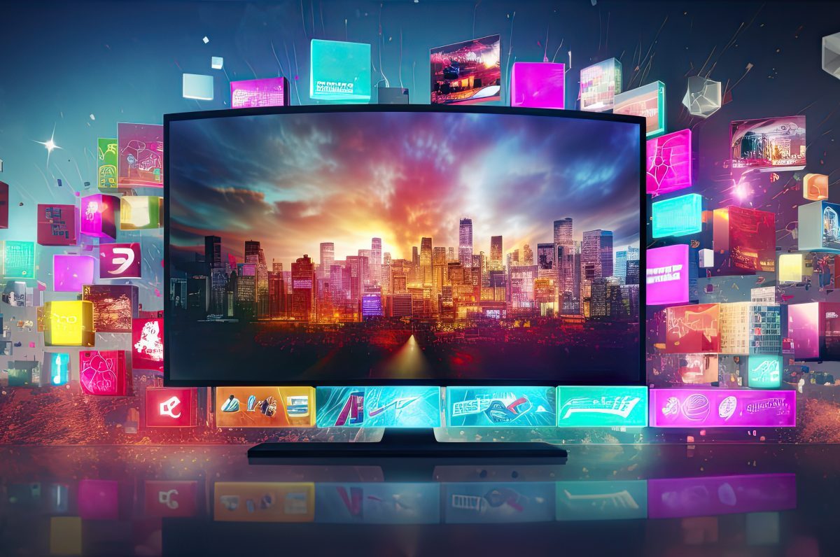Ein Fernseher zeigt ein Bild in intensiven Farben.