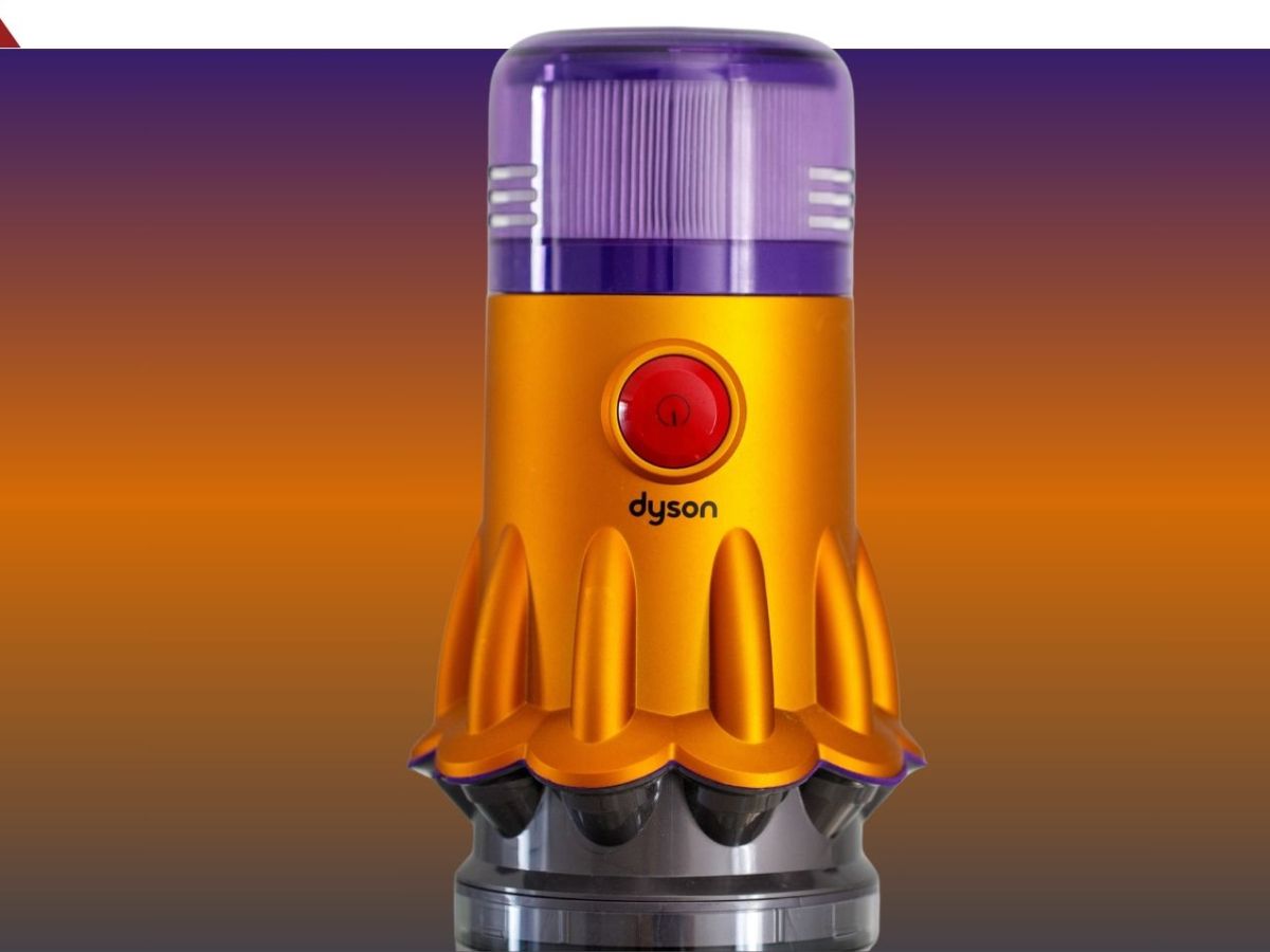 Dyson-Staubsauger vor einem Farbverlauf
