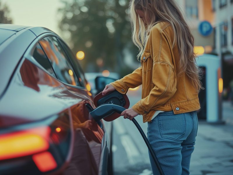 KI-generiertes Bild eines Elektroautos an einer Ladestation