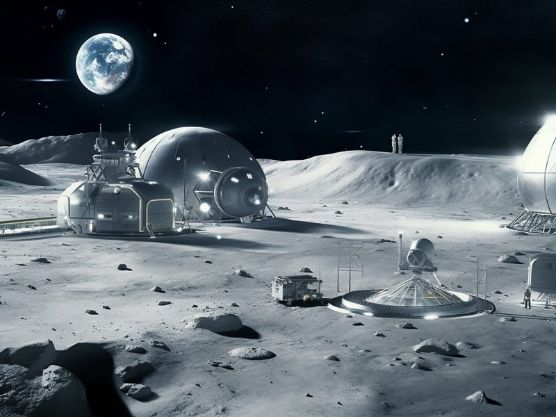 Illustration einer möglichen permanenten Station auf dem Mond.