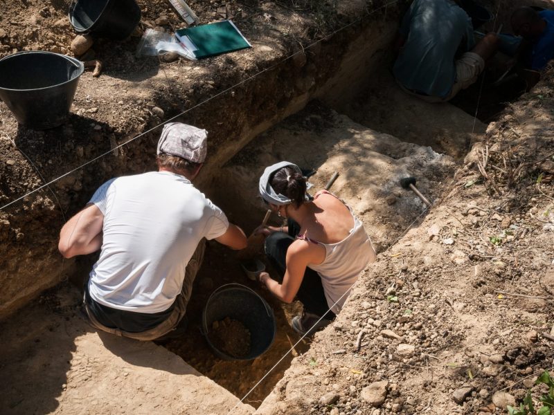 Forscher*innen arbeiten an einem archäologischen Fund.