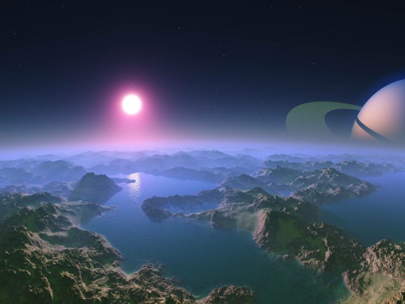 3D-Render eines Panoramas vom Saturnmond Titan.