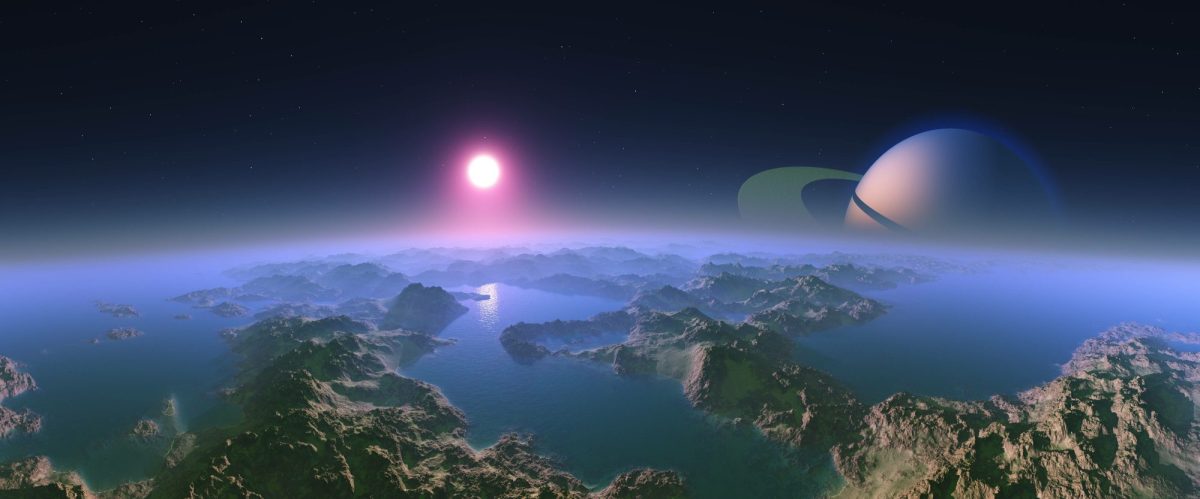 3D-Render eines Panoramas vom Saturnmond Titan.