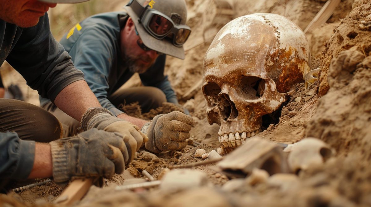 Wissenschaftler arbeiten an einem archäologischen Fund.