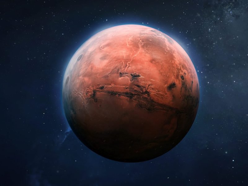 Gerendertes Bild vom Mars im All.