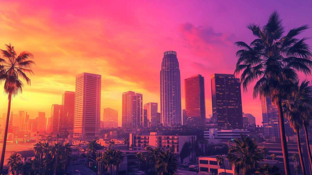 Eine Illustration der fiktiven Stadt Vice City aus dem Spiel "GTA 6".