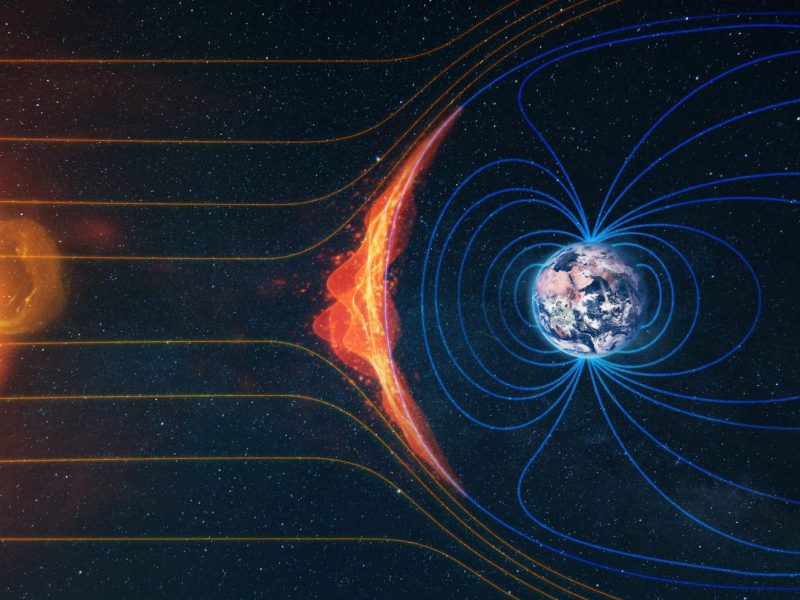 Magnetfeld der Erde schützt für kosmische Strahlung. Computer-Grafik.