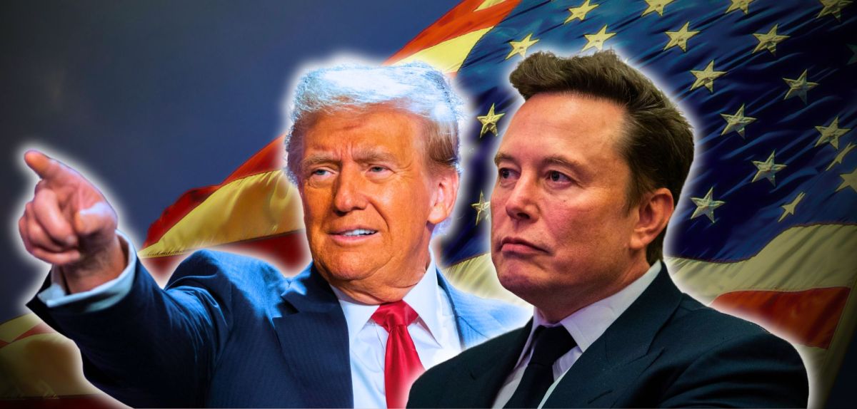Donald Trump (l) und Elon Musk (r) vor einer US-Flagge