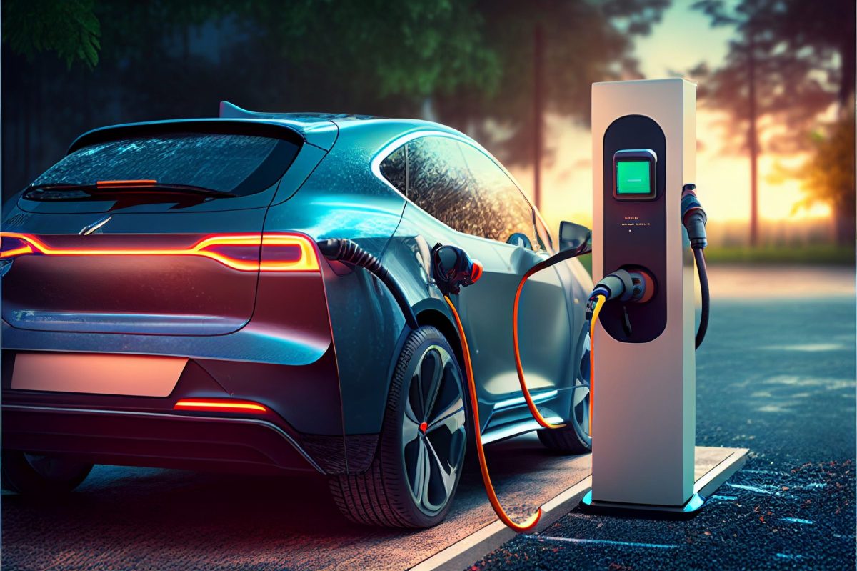 KI-generiertes Bild eines Elektroautos an einer Ladesäule
