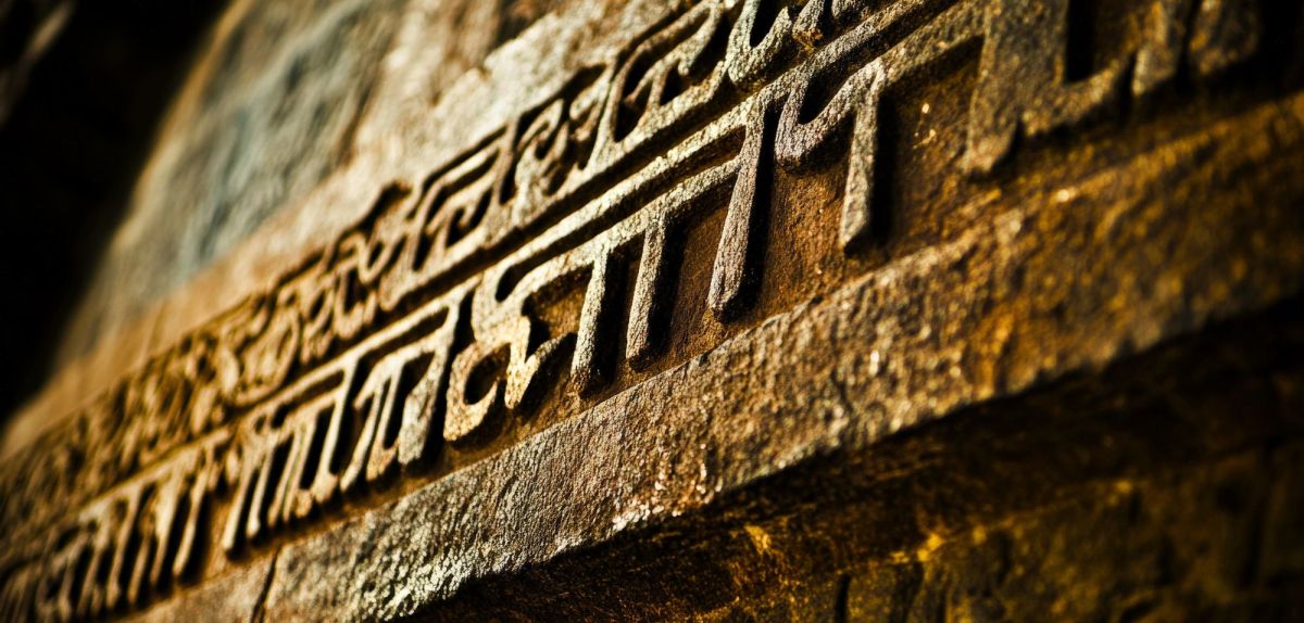 Tamil: Alte Schrift an den Wänden des Brihadisvara-Tempels in Thanjavur eingemeißelt