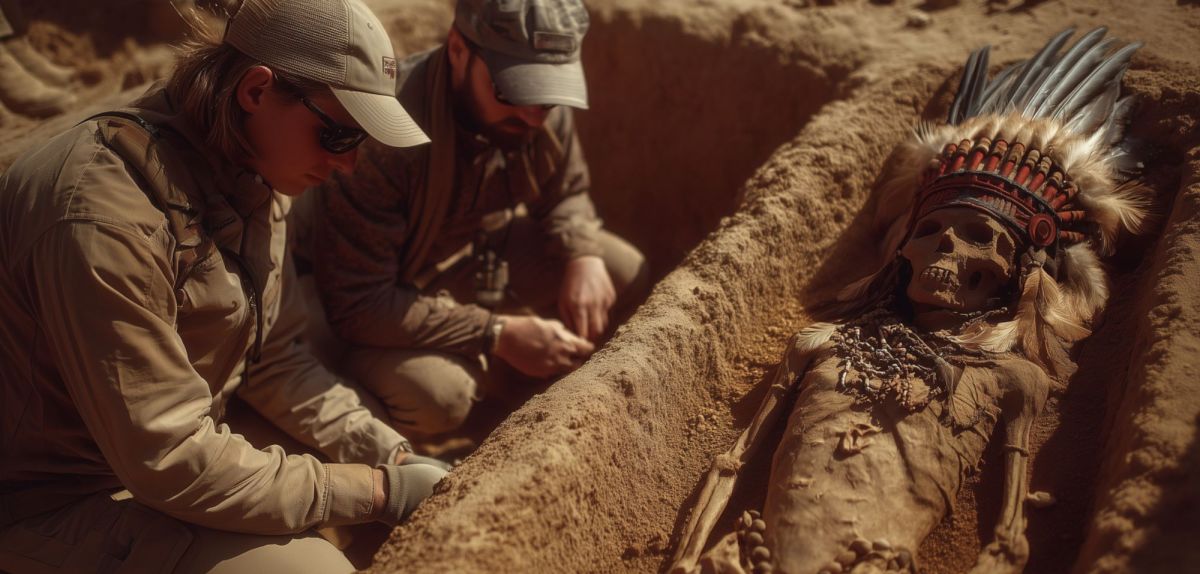 Forscher bei einem archäologischen Fund (KI-generiertes Bild).