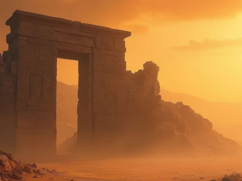 KI-generiertes Bild einer Ruine in der Wüste