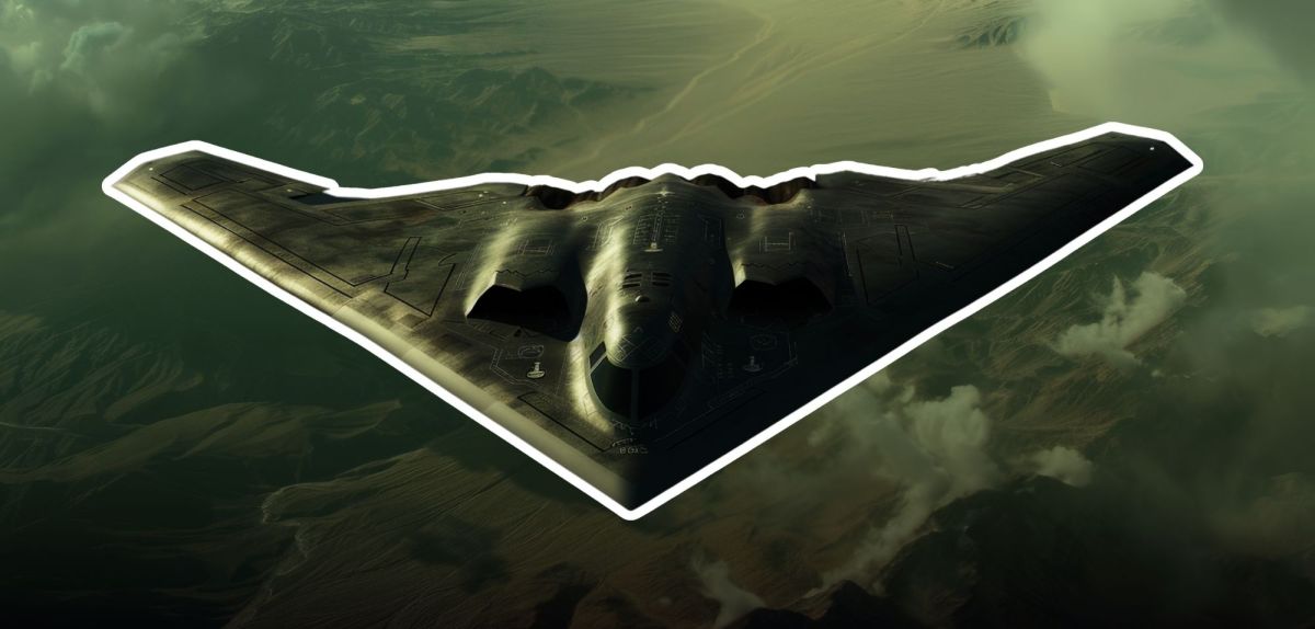 KI-generiertes Bild eines B2-Bombers in der Luft.